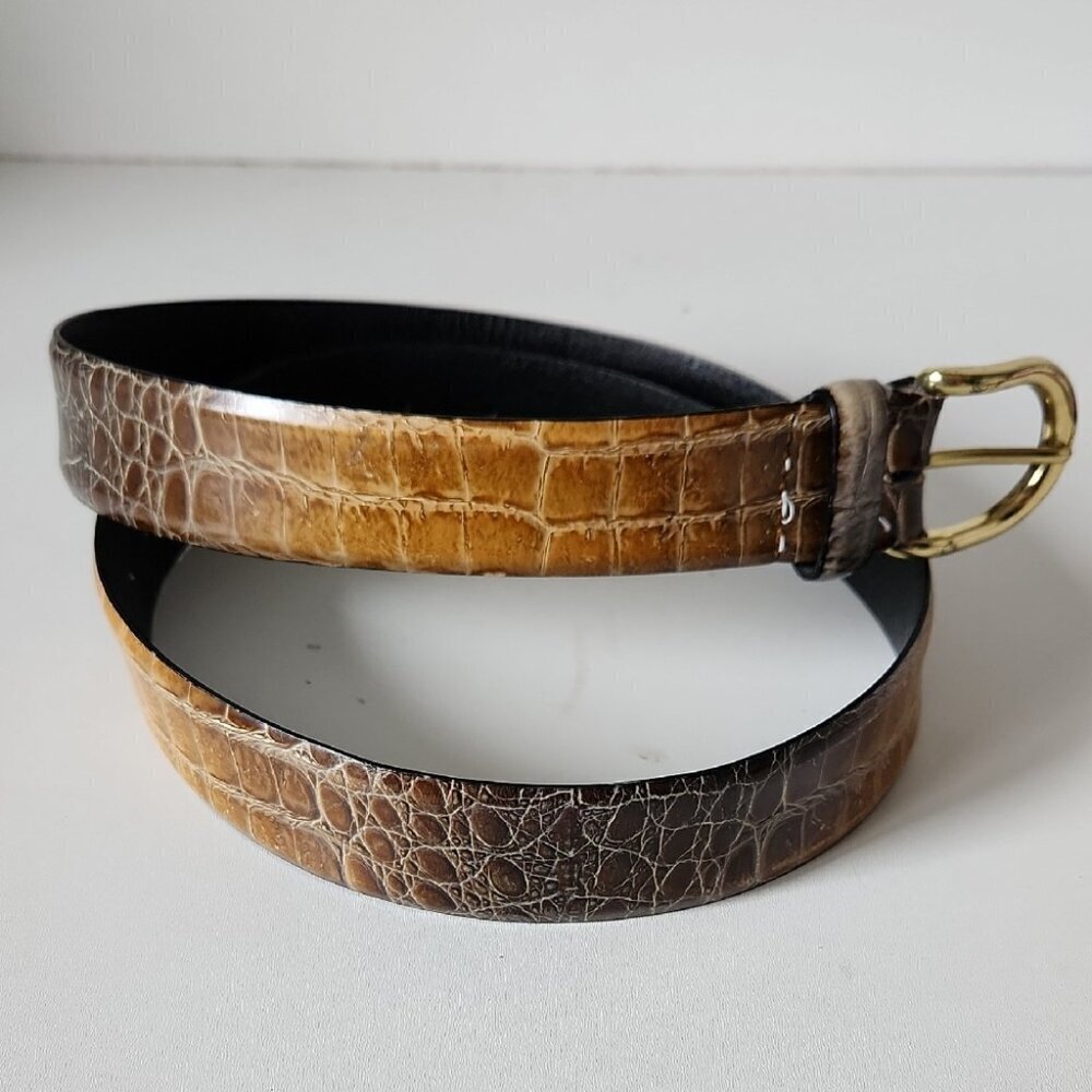 RENZO | Genuine Leather Belt Snakeskin Ombre Brown Yellow Sz 34